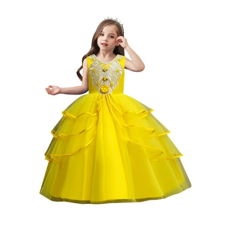 

Girl Sleeveless Embroidery Princess Pageant Dresses Kids Prom Ball Gown