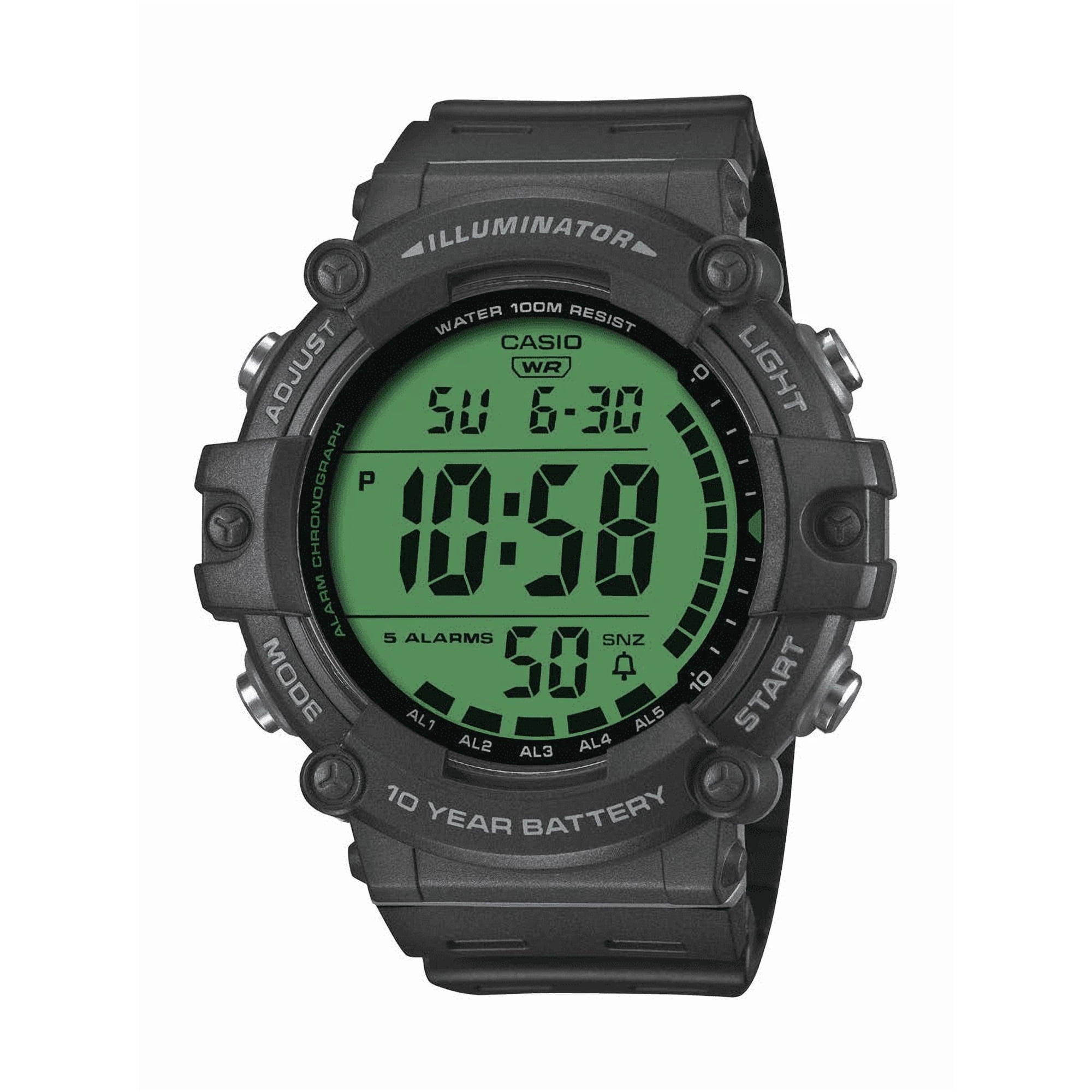 CASIO BRIGHT COLOR LCD LARGE DIGITAL RESIN BLACK 100M WR AE1500WHC-1AVKC