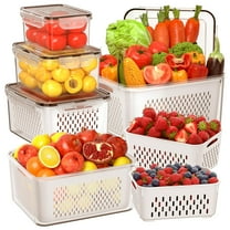 AMAZTEK  Large Fruit Containers for Fridge, 5 PCS Leakproof Food Storage Containers with Removable Colander,  Airtight Storage Container to Keep Berry Fruit Fresh, Dishwasher & microwave safe
