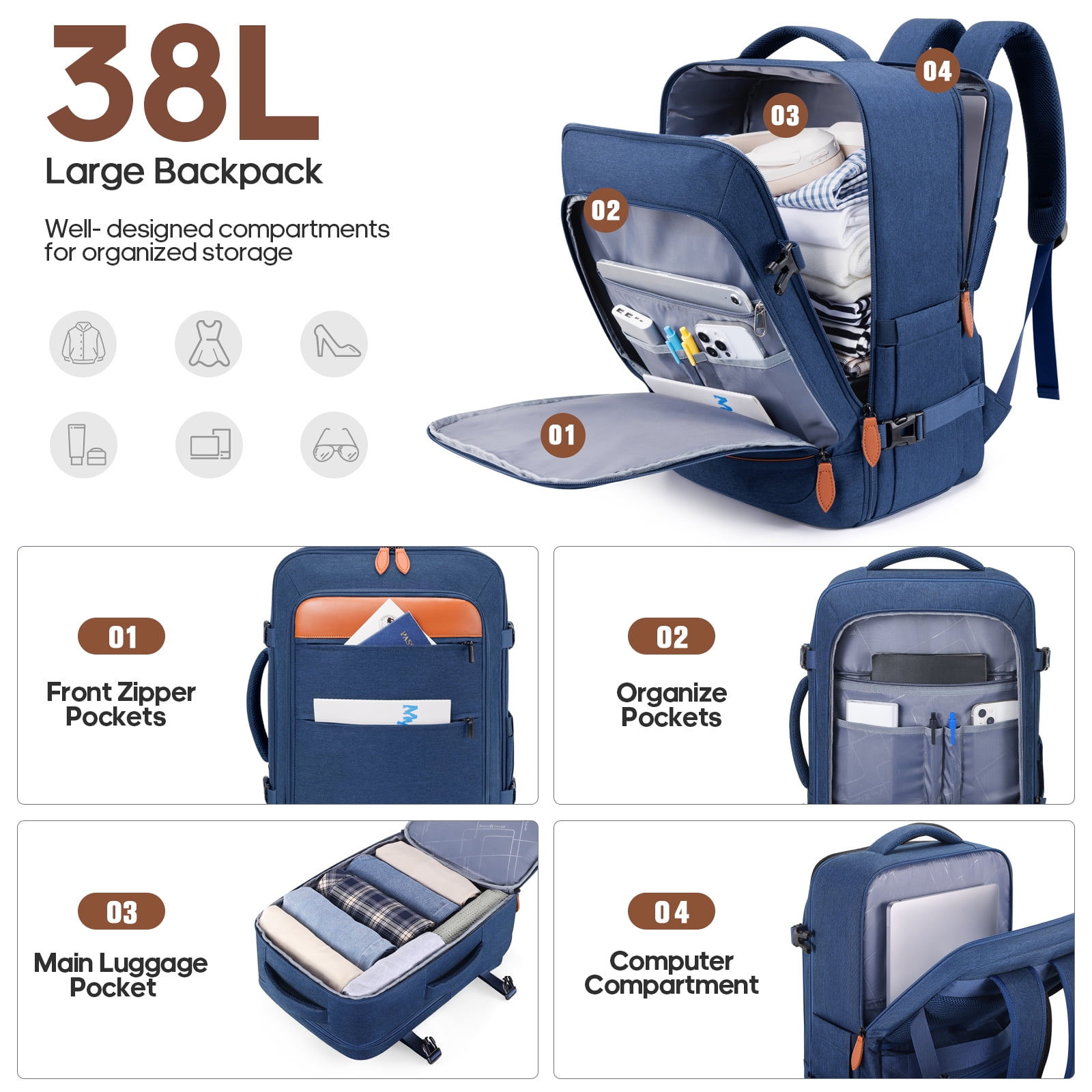 MIUSSE Hard Shell Luggage Sets 7 Pieces, 28/24/20 inch Suitcase Sets with Spinner Wheels & TSA Lock, Hard Case Luggage Set with Travel Backpack and Packing Cubes