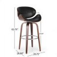 thumbnail image 3 of 30" Mid-Century Modern Upholstered Swivel Barstool, Midnight Black, Walnut, 3 of 11