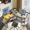 thumbnail image 2 of Bestier 95 inch L Shaped Gaming LED Desk with Monitor Stand & Keyboard Tray for Adults in Grey, 2 of 11
