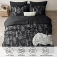 thumbnail image 5 of PHF 3 Pieces Printed Comforter Set Queen Size, Lightweight Botanical Floral Bed in a Bag, Ultra Soft Bedding Set with 1 Reversible Comforter and 2 Pillow Shams, Black, 5 of 6