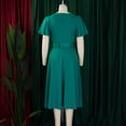 thumbnail image 4 of AURA Plus Size Square Neck A Line Midi Dress High Waist Large Skirt Bell Sleeve Solid Color Belted Dress with Flower, 4 of 9