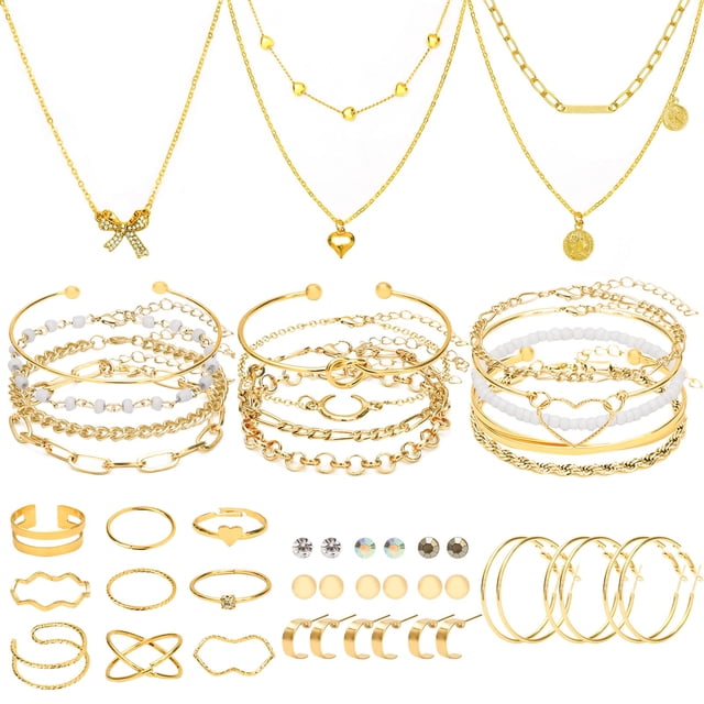 Set de joyas NEWITIN 49 piezas chapado en oro para mujer
