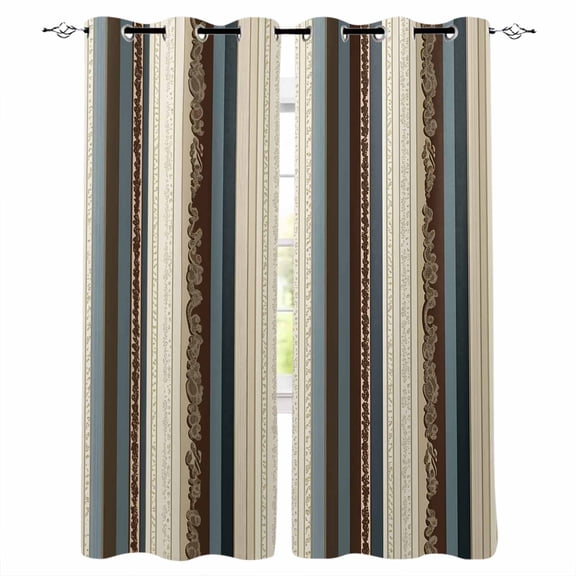 Boho Streiped Blackout Curtains 63 Inches Long for Bedroom, Vintage Abstract Beige Vertical Stripes Thermal Insulated Room Darkening Black Out Window Curtain Panels Grommet Drapes for Living Room