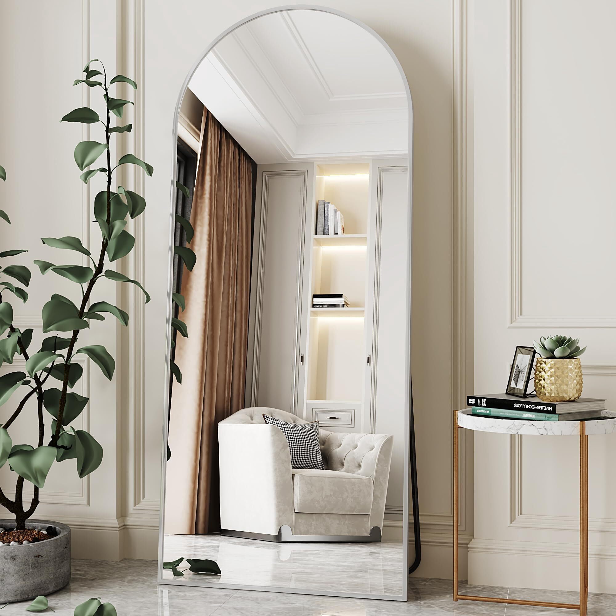 Lumora 71.1"X26" Arched Full Length Mirror Aluminum Alloy Frame Floor Mirror,Silver