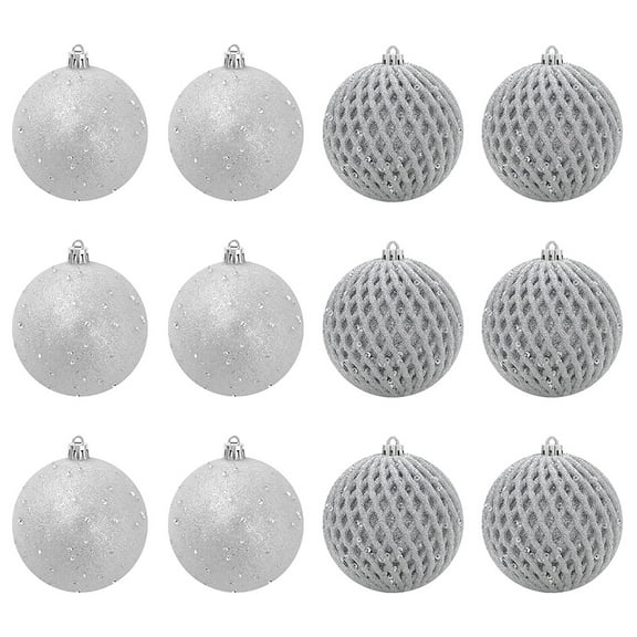 12 Pack Sparkling Christmas Sphere Set Christmas Tree Ornaments with Sparkle Accents Christmas Shatterproof Ornaments Silver