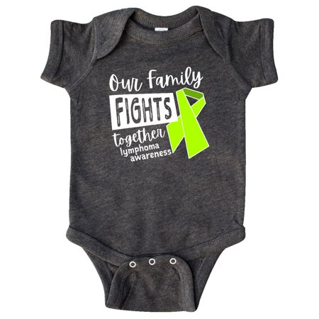 

Inktastic Our Family Fights Together Lymphoma Awareness Lime Ribbon Gift Baby Boy or Baby Girl Bodysuit