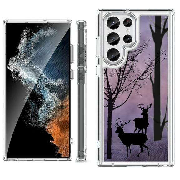 Shockproof Bumper Phone Case for Samsung Galaxy S23 Ultra 5G, by OneToughShield ® - Forest/Deer/Twilight