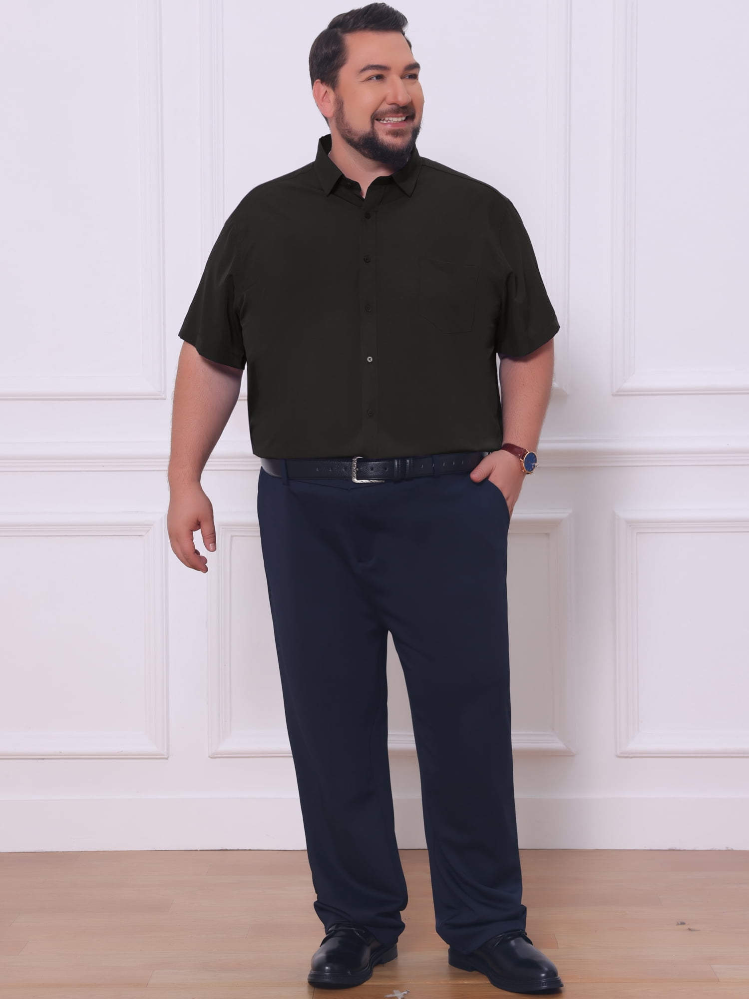 DARING DIVA Men's Big and Tall Business Dress Shirt with Chest Pocket 3XL Black