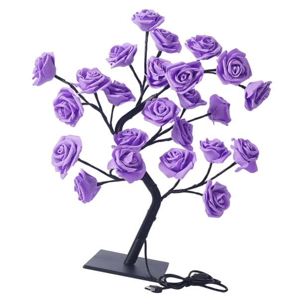 Luz nocturna USB artificial de 24 LED para bonsái, ideal para Navidad, San Valentín y otras ocasiones. Rosa purpura