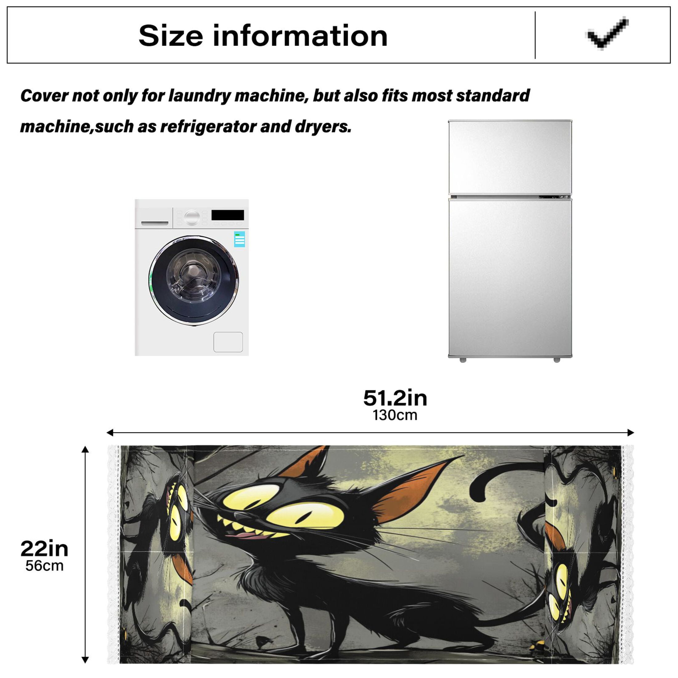 Funny Black CatWasher and Dryer Covers Dust-Proof and Oil Resistant Fridge Cover with 4 Storage Pockets Washing Machine Top Cover for Laundry Kitchen Home 51.2 x 22 In