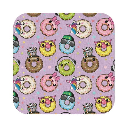 

Qekee Cute Donuts Print PU Leather Absorbent Coasters Leather Coasters Set for Cups Drinks 4 Coasters 6 Pcs for Coffee Bar Home Decor Square