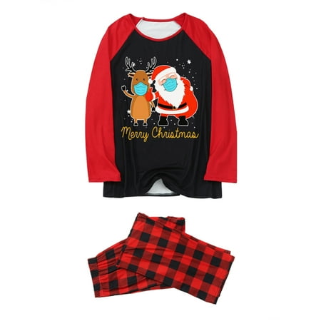 

Pybcvrrd Christmas Family Pajamas Set Santa Print Long Sleeve O-neck T-shirt Plaid Print Trousers Romper