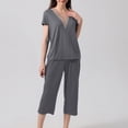 thumbnail image 2 of cfhntfmh Sleep Sets for Women Comfy Short Sleeve Lace V Neck Basic Tops Soft Stretch Capri Pants 2 Piece Pajama Sets Sleepwear, 2 of 7