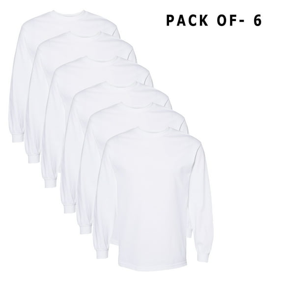 American Apparel - Heavyweight Cotton Long Sleeve T - Shirt | 6 Oz./yd² (Us), 100% Cotton, | 6 Pack White Tee - S Size