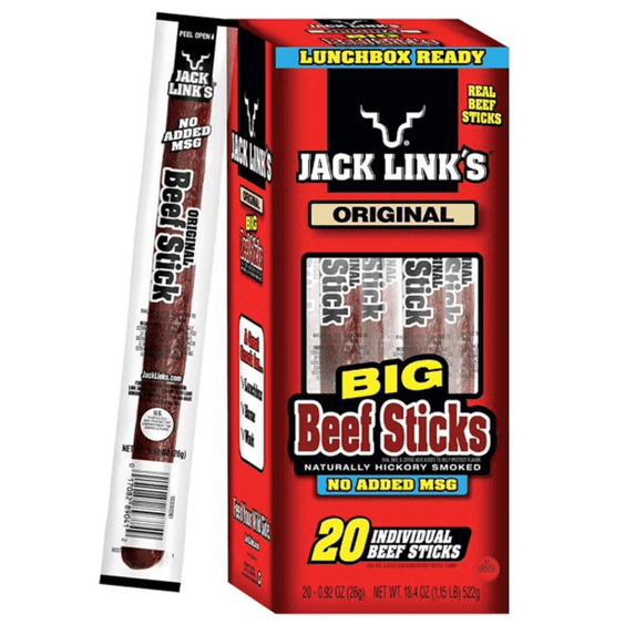 Jack Link's Beef Sticks, Zero Sugar, 0.92 Ounce (20 Count) - Protein Snack, Meat Stick with 6g of Protein, Made with Premium Beef, No Added MSG On the Go & Lunch Box Ready
