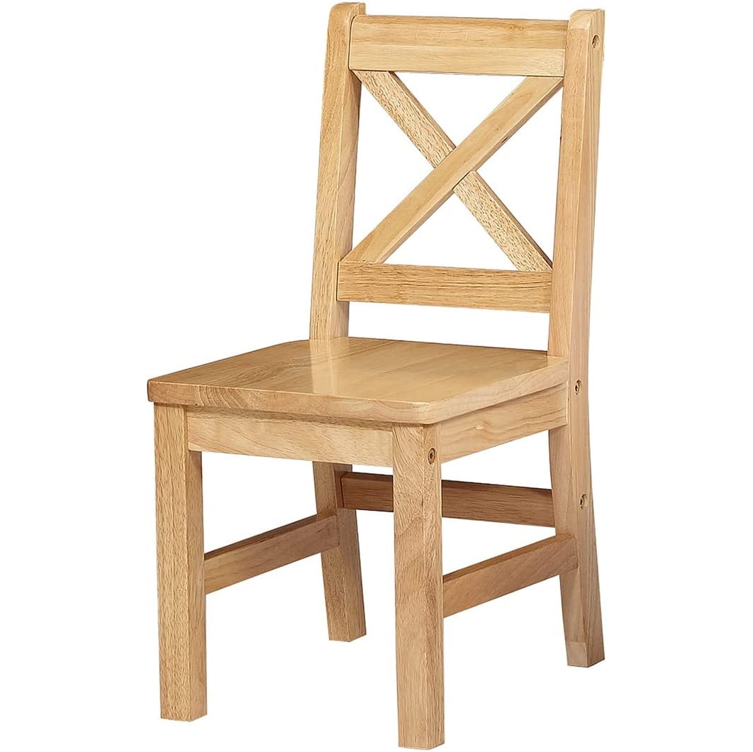 eHemco Solid Hard Wood Kids Table and X-Back Chairs (4 Chairs Included), Natural, 5 Pieces Set