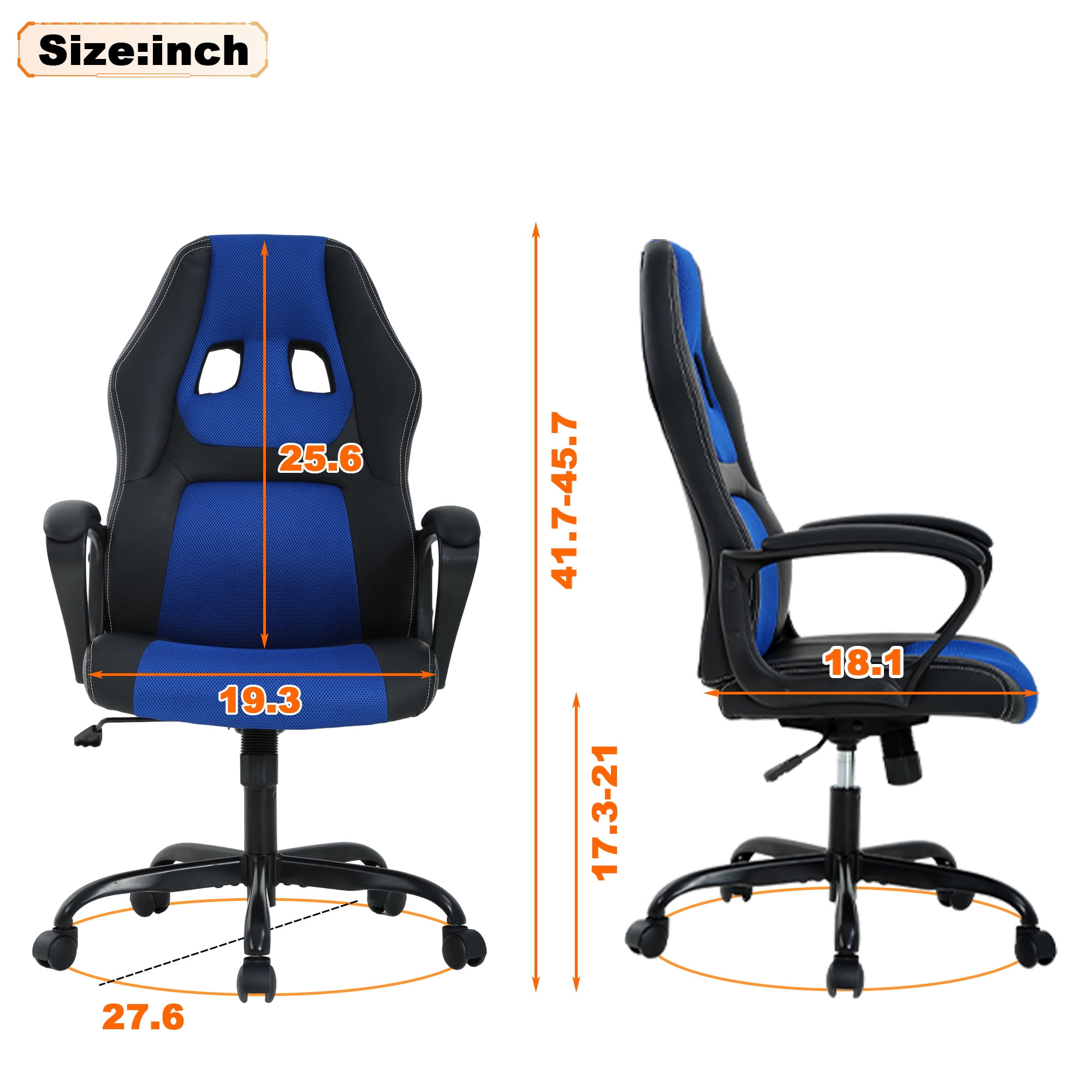 CL.HPAHKL PC Gaming Chair, Ergonomic Computer Chair PU Leather Gamer Chair with Headrest and Lumbar Support, Height Adjustable Video Game Chair Gaming Chair for Adults Teen, Blue