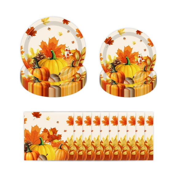 SKTMH 52Pcs Thanksgiving Tableware Thanksgiving Party Decorations Thanksgiving Plates Napkins Fall Party Decorations Fall Party Tableware for Thanksgiving Harvest Autumn Pumpkins Party Supplies