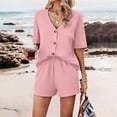 thumbnail image 5 of Womens Pajama Sets 2 piece Summer 100% Cotton Short Sleeve Button Down Top & Shorts, 5 of 9