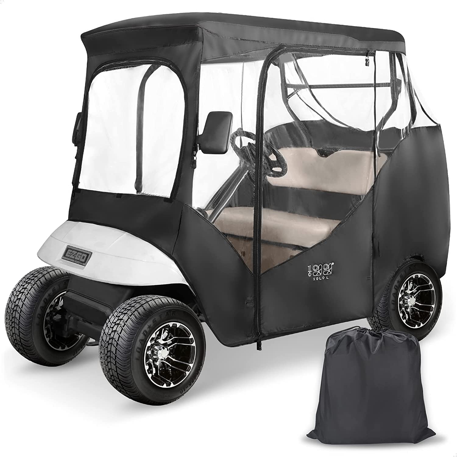 10L0L 2 Passenger Golf Cart Enclosures Fit EZGO TXT Waterproof Driving Golf  Cart Cover Black, Roof Up to 58