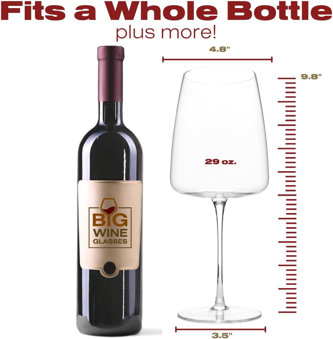 Goliath Crystal Wine Glasses Set of 2 - Premium Full Bottle Giant Wine Glass (39 oz)