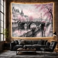 thumbnail image 6 of Rainy Riverside Scene with Umbrella Couple and Stone Bridge, Romantic Impressionist for Art Lovers, Scenic Wall Art, Valentine's Day Gift, Tapestry Wall Hanging for Bedroom and Living Room, 6 of 7