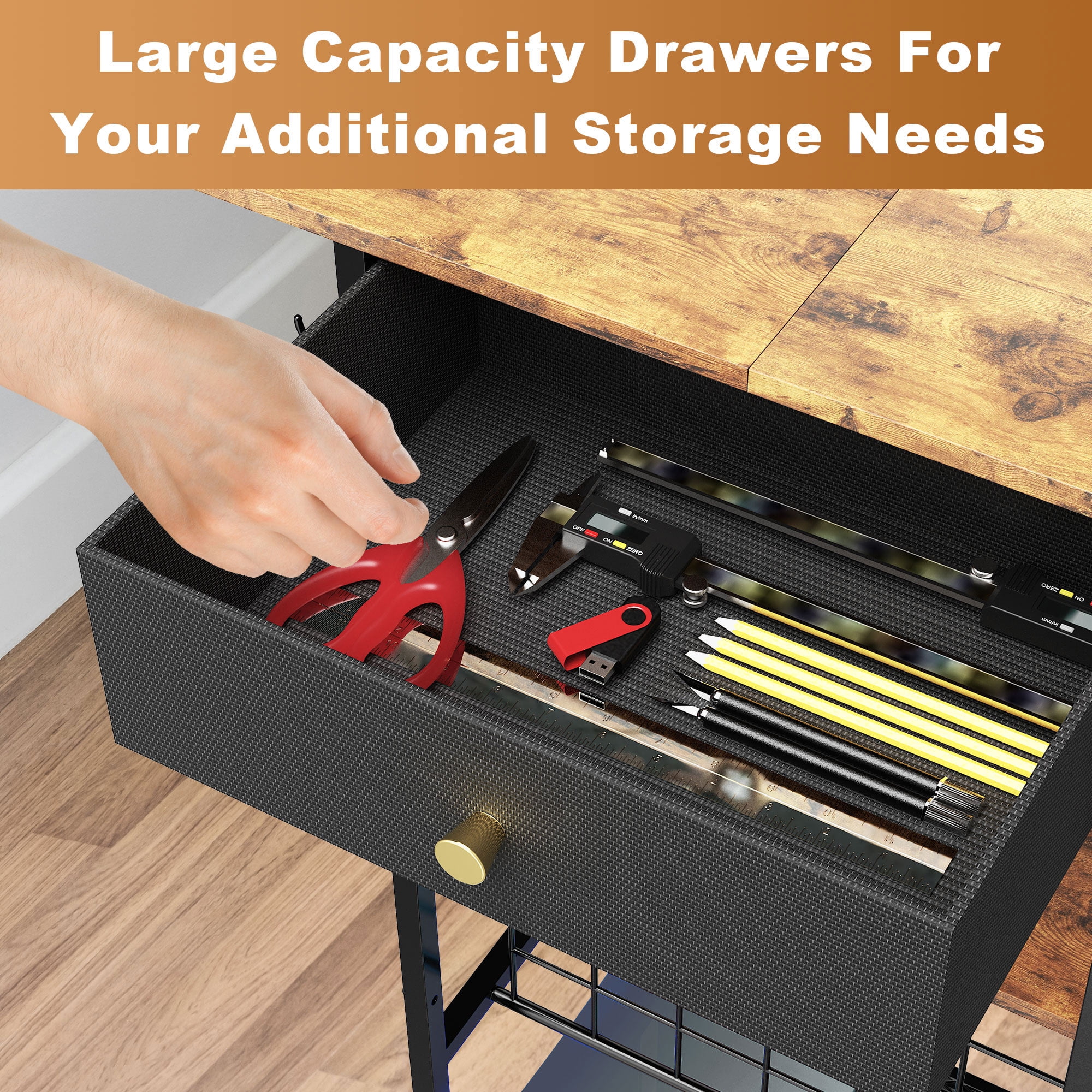 Rolling Craft Storage Table with 30 Vinyl Roll Holder and Drawer, Craft Storage Organizer Compatible with Cricut Machine, Mobile Craft Storage Cabinet Workstation for Craft Room Home (Black)