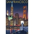 thumbnail image 2 of Art.com San Francisco, California Skyline at Night Stretched Canvas Print Wall Art by Lantern Press, 24" x 36", 2 of 4