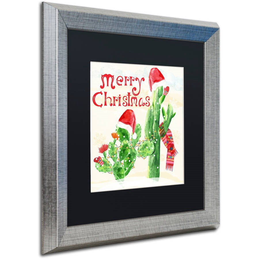 Trademark Fine Art "Xmas Cactus" Canvas Art by Lisa Powell Braun, Black Matte, Silver Frame