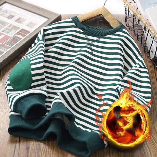 RXIRUCGD Chandails Unisexes pour Enfants à Rayures en Molleton, Chandail à Manches Longues pour Filles et Garçons, Col Rond, Chandail Décontracté, Hauts Épais pour l'Automne et l'Hiver, Chandail Vert (Épais) pour Filles Taille 3-4 Ans