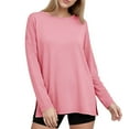 thumbnail image 6 of AherBiu Oversized Tops for Women Long Sleeve Crewneck Side Slit Casual Loose Plain T-Shirts Pullover Tees, 6 of 8