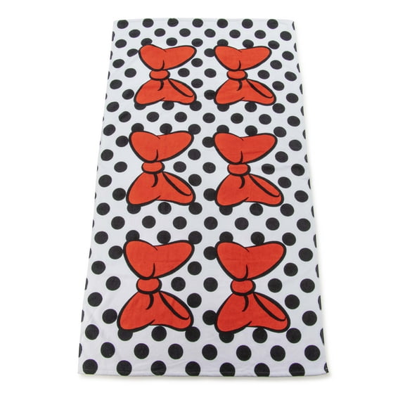 Minnie Mouse Bows and Dots 34" x 64" Oversized Bath Towel, Cotton, Red & White, Disney