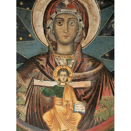 Fresco in Koutloumoussiou Monastery on Mount Athos, UNESCO World Heritage Site, Greece, Europe Print Wall Art By