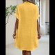 thumbnail image 5 of Vestido Túnica Holgado Informal de Verano para Mujer, de Algodón y , con Botones, Escote en V, Corta, Color Amarillo, Talla L, 5 of 7
