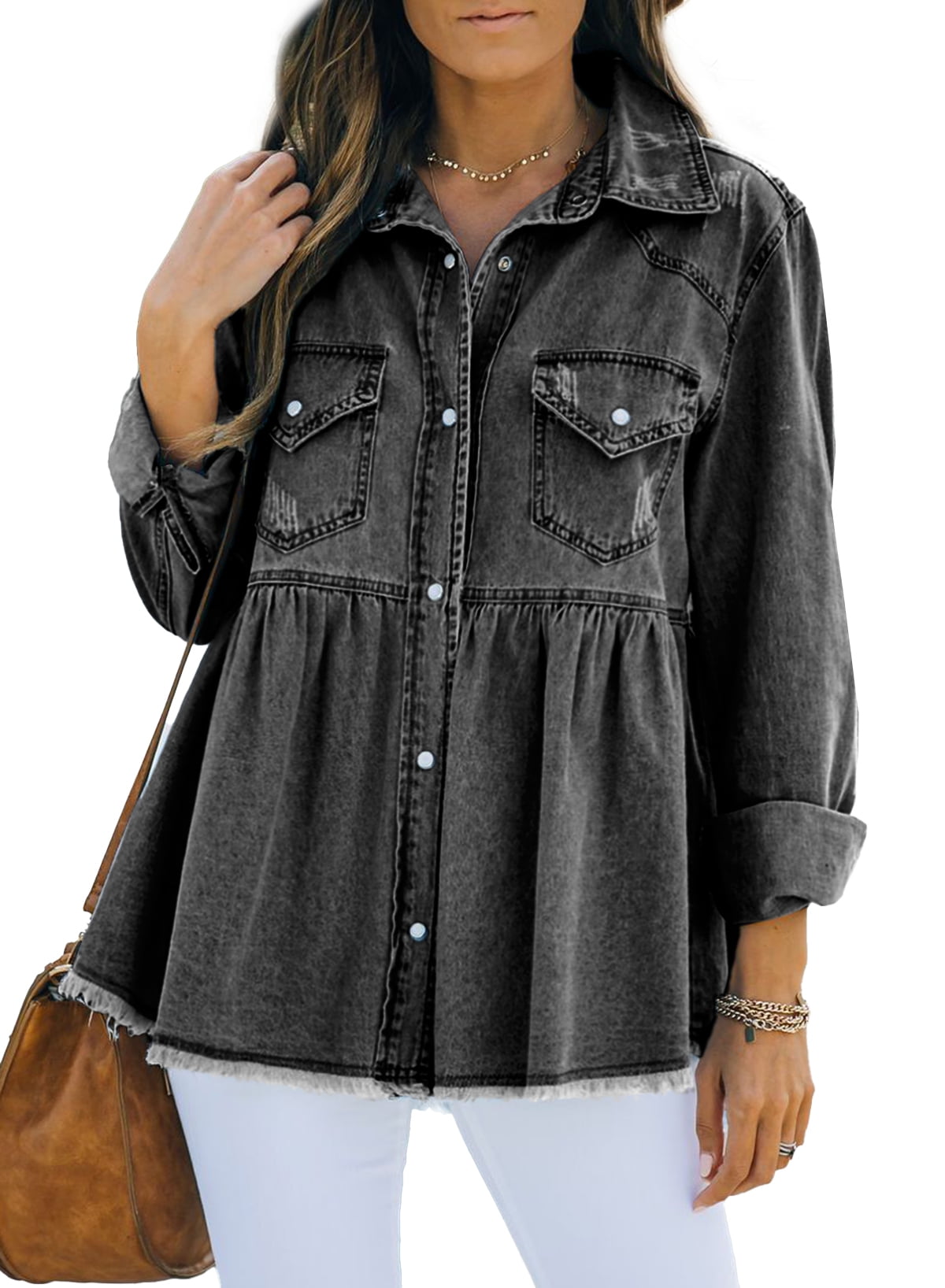 Dokotoo Women's Ruffled Denim Jacket 