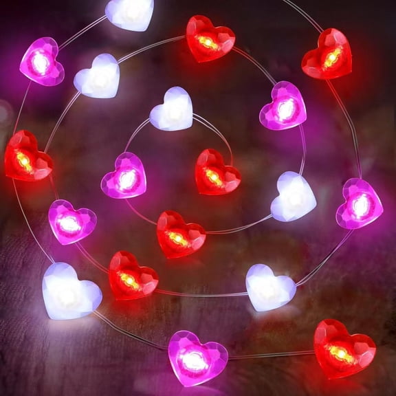 Jinswick Valentines Decor 10FT 30 LED Valentine's Lights with Timer, Red Pink White Heart Lights String Battery Operated,Valentines Decorations Heart Fairy Lights Romantic Decor Home Bedroom