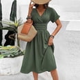 thumbnail image 5 of Tqcoqu Women's Maxi Dress V Neck Short Sleeve A Line High Waist Swing Casual Trendy Summer Dresses,Green,Women's S-XXL, 5 of 9