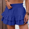 thumbnail image 2 of Linen Ruffle Shorts for Women Baggy Elastic High Waisted Layered Shorts Casual Flowy Wide Leg Tiered Shorts Blue S, 2 of 5