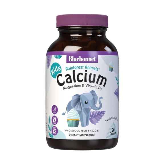 Bluebonnet Super Earth Rainforest Animalz Calcium Magnesium & Vitamin D3, 90 Vanilla Chews