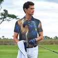 thumbnail image 4 of Daiia Starry Light White Horse Pattern Men’s Polo Shirts,Solid Deck Shirt,Classic Fit, Breathable Cotton Polo for Casual and Sport Wear-Large, 4 of 7