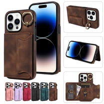 Dteck Case for iPhone 12 / iPhone 12 Pro, Retro PU Leather Wallet Case with Rotating Ring Kickstand, Slim Back Protective Cover Case 6.1 Inch,Brown