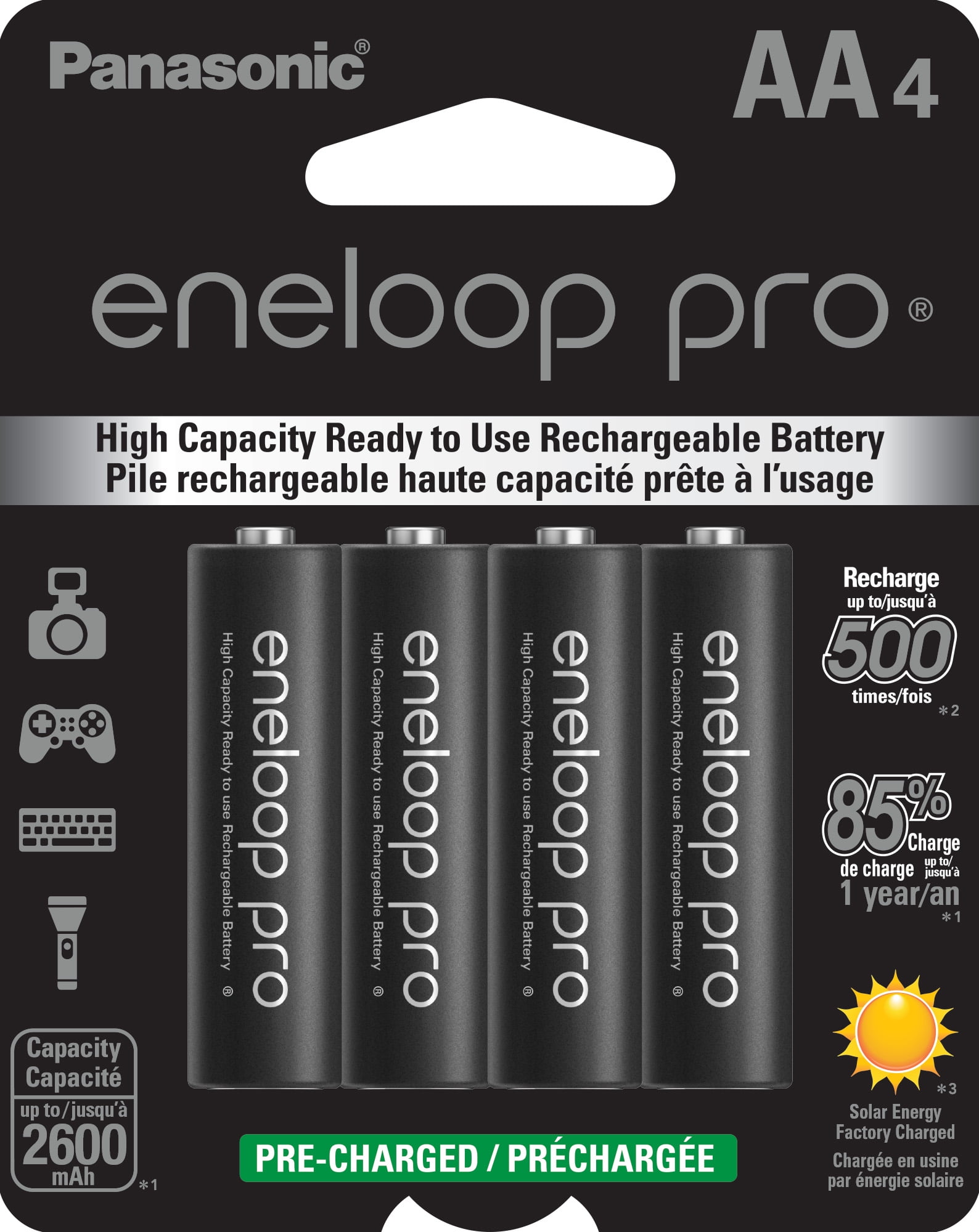 4 Pack Panasonic eneloop pro AA High Capacity Ni-MH Pre