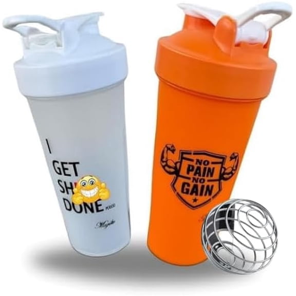 Magiko Motivational Protein Shaker, 2-Pack 28oz Nutrition Water Bottle, Orange/Silver