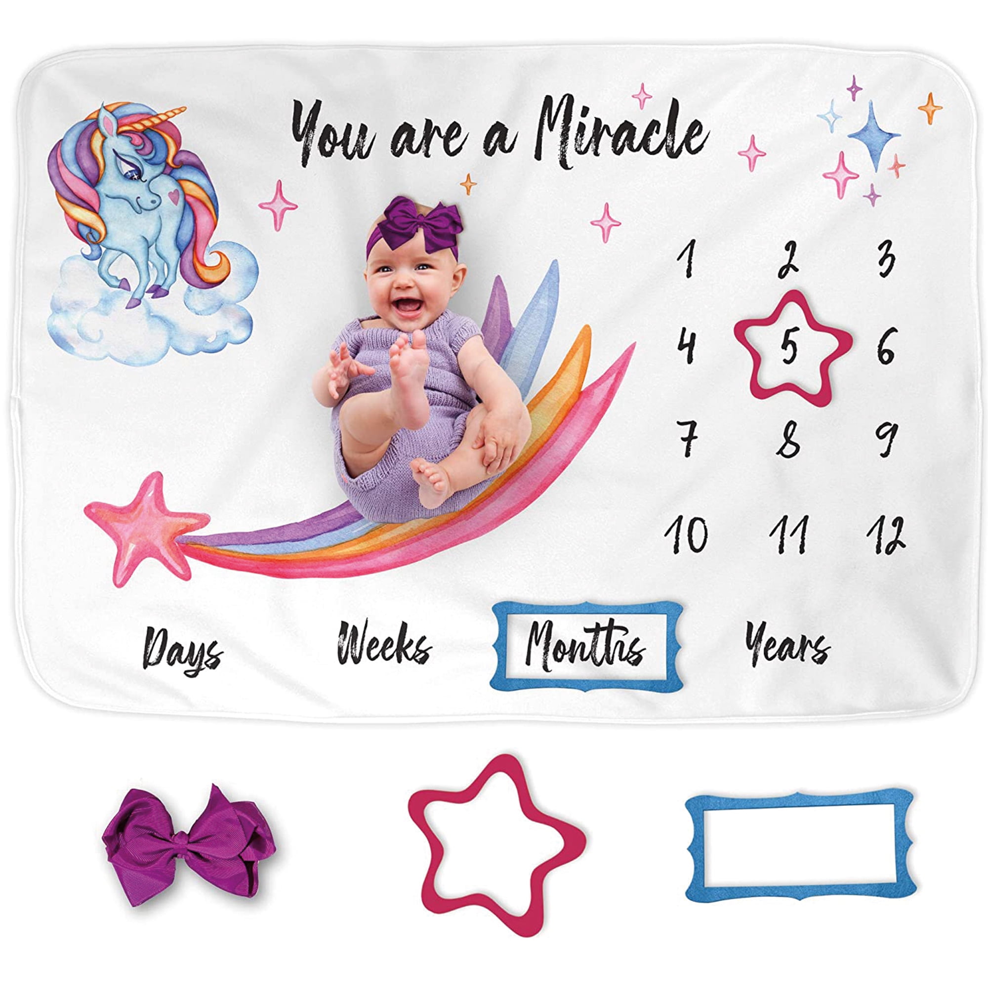 Luka&Lily Monthly Baby Milestone Blanket for Girls and Boys Newborn Gifts Unicorn Baby