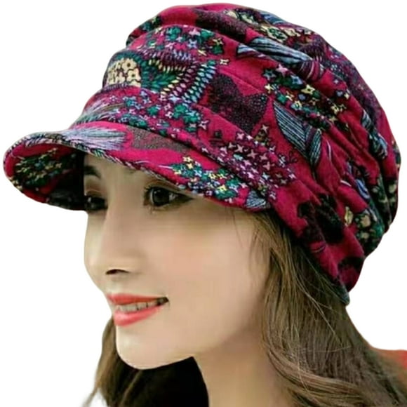 Winter Hats for Women Floral Pleated Short Brim Cap Windproof Warm Thermal Beanie Hat with Fleeces Lining for Daily Wear