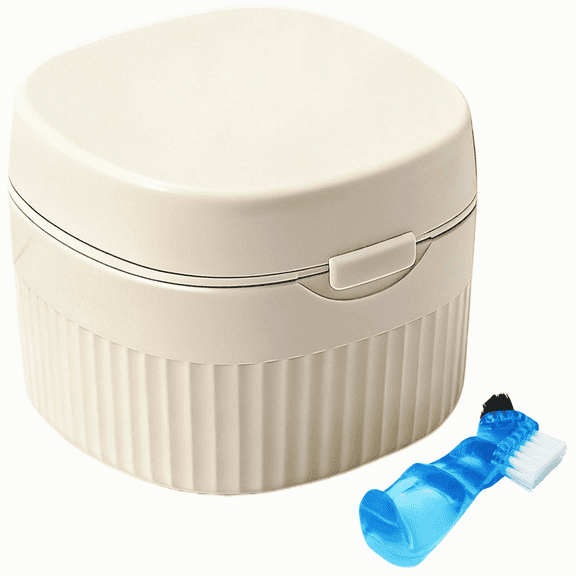 Denture Case Kit, Retainer Cleaner Case with Cleaning Brush,  Retainer Cleaning Denture Bath Cup with Mirror Use in Denture Bridges, Partial Dentures, Traditional Braces for Travel