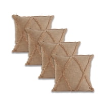 Ox Bay Sara Set of 4 Shag Diamond 18" x 18" Frappe Cotton Adult Decorative Throw Pillow Covers